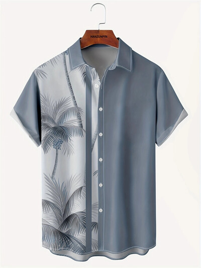 2024 Fashion Ink Bamboo Leaves Kolmemõõtmeline trükiga kraega särk Meeste vabaaja lühikeste varrukatega särk Suvine lahtine poiste särk