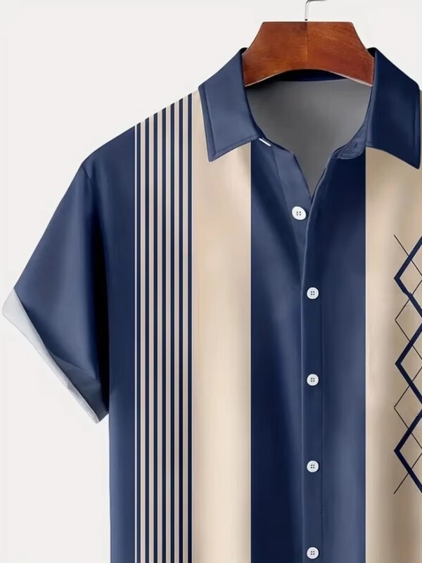 2024 Fashion Ink Bamboo Leaves Kolmemõõtmeline trükiga kraega särk Meeste vabaaja lühikeste varrukatega särk Suvine lahtine poiste särk