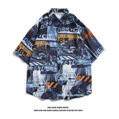 Meeste tänavamood suvine igapäevane särk Hawaii koomiksitrükiga vabaaja särgid lühikeste varrukatega rannavabad topid