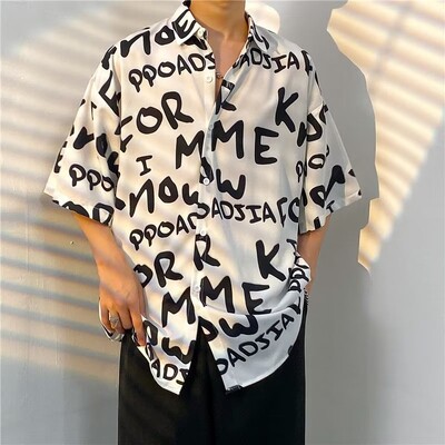 Meeste tänavamood suvine igapäevane särk Hawaii koomiksitrükiga vabaaja särgid lühikeste varrukatega rannavabad topid