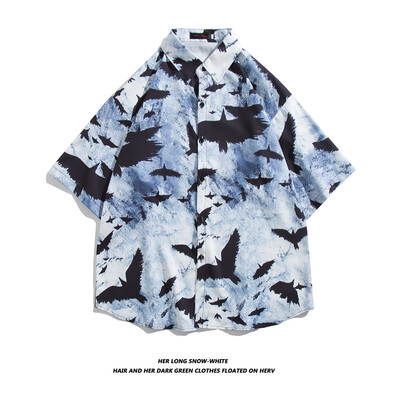 Meeste tänavamood suvine igapäevane särk Hawaii koomiksitrükiga vabaaja särgid lühikeste varrukatega rannavabad topid