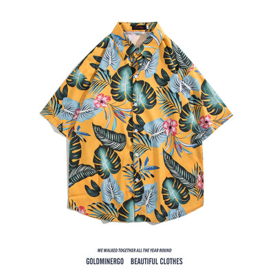 Meeste tänavamood suvine igapäevane särk Hawaii koomiksitrükiga vabaaja särgid lühikeste varrukatega rannavabad topid