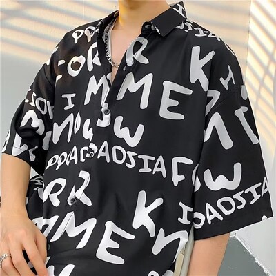 Meeste tänavamood suvine igapäevane särk Hawaii koomiksitrükiga vabaaja särgid lühikeste varrukatega rannavabad topid