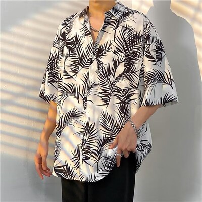 Meeste tänavamood suvine igapäevane särk Hawaii koomiksitrükiga vabaaja särgid lühikeste varrukatega rannavabad topid