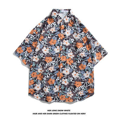 Meeste tänavamood suvine igapäevane särk Hawaii koomiksitrükiga vabaaja särgid lühikeste varrukatega rannavabad topid