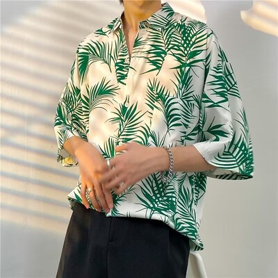 Meeste tänavamood suvine igapäevane särk Hawaii koomiksitrükiga vabaaja särgid lühikeste varrukatega rannavabad topid