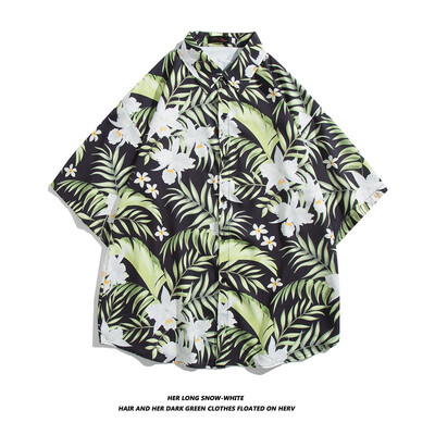 Meeste tänavamood suvine igapäevane särk Hawaii koomiksitrükiga vabaaja särgid lühikeste varrukatega rannavabad topid