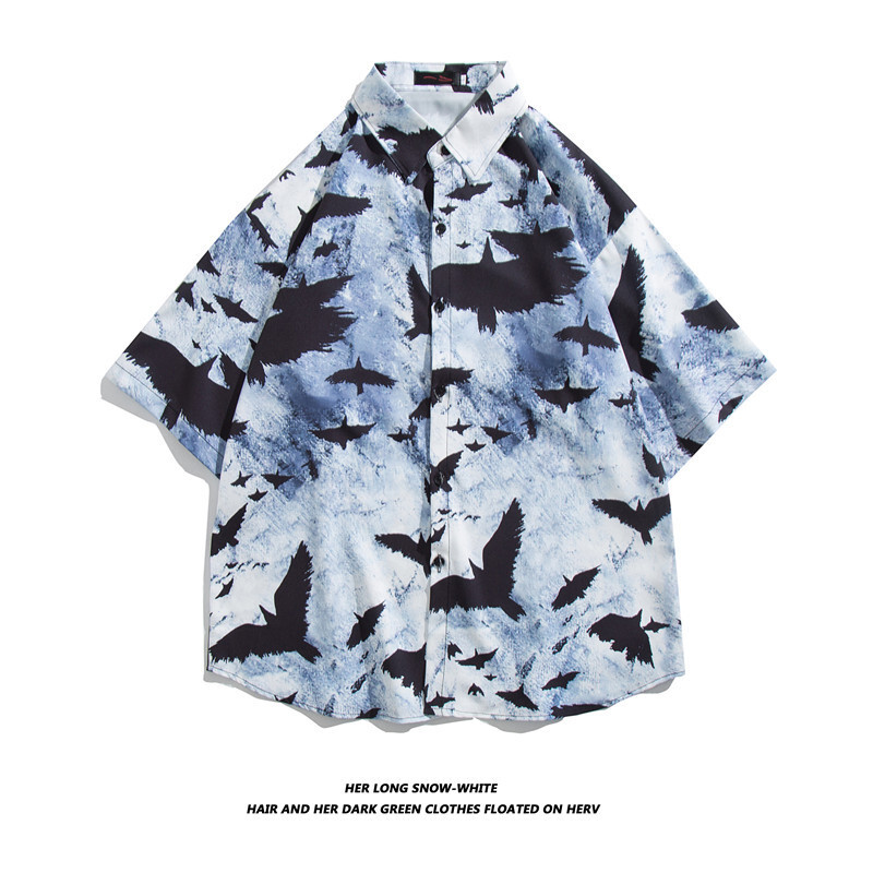 Meeste tänavamood suvine igapäevane särk Hawaii koomiksitrükiga vabaaja särgid lühikeste varrukatega rannavabad topid