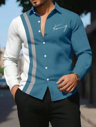 Triibuline trükitud meeste pikkade varrukatega särk Suvine vabaaja meeste üherealine särk Beach Pool Party Meeste moodne särk