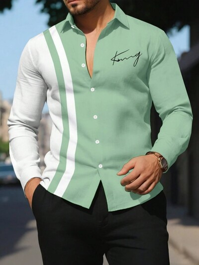 Triibuline trükitud meeste pikkade varrukatega särk Suvine vabaaja meeste üherealine särk Beach Pool Party Meeste moodne särk