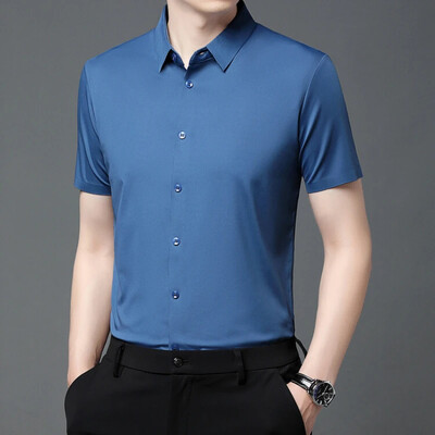 Meeste ultraveniv lühikeste varrukatega särk Business Casual hingav veniv kulumiskindel ühevärviline lühikeste varrukatega särk