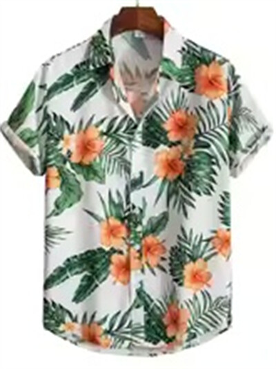 Hawaiian Botanical Flower Print Meeste ja naiste lühikeste varrukatega revääriga mereäärne nööbitav särk Top vabaaja moodsad särgid