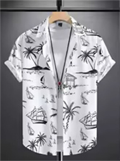 Hawaiian Botanical Flower Print Meeste ja naiste lühikeste varrukatega revääriga mereäärne nööbitav särk Top vabaaja moodsad särgid