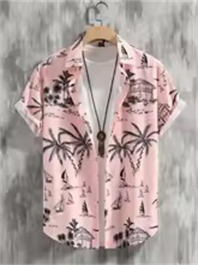 Hawaiian Botanical Flower Print Meeste ja naiste lühikeste varrukatega revääriga mereäärne nööbitav särk Top vabaaja moodsad särgid