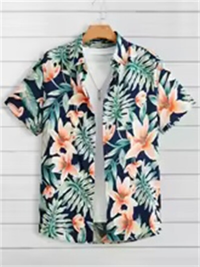 Hawaiian Botanical Flower Print Meeste ja naiste lühikeste varrukatega revääriga mereäärne nööbitav särk Top vabaaja moodsad särgid