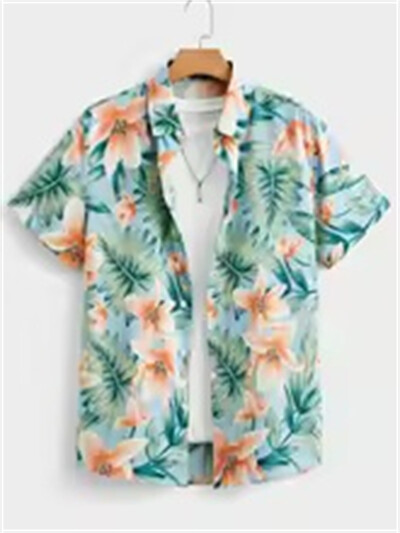 Hawaiian Botanical Flower Print Meeste ja naiste lühikeste varrukatega revääriga mereäärne nööbitav särk Top vabaaja moodsad särgid