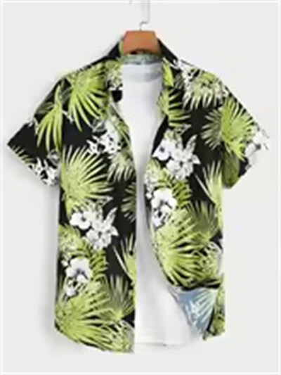 Hawaiian Botanical Flower Print Meeste ja naiste lühikeste varrukatega revääriga mereäärne nööbitav särk Top vabaaja moodsad särgid