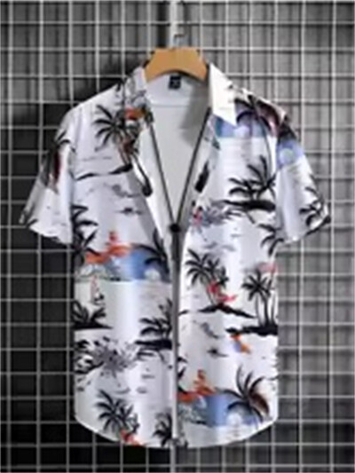 Hawaiian Botanical Flower Print Meeste ja naiste lühikeste varrukatega revääriga mereäärne nööbitav särk Top vabaaja moodsad särgid