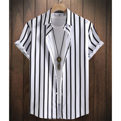 Havajų paplūdimio marškiniai Vasariniai vyriški marškiniai 3D spausdinti vintažiniai dryžuoti marškiniai Vyriški madingi gatvės drabužiai trumpomis rankovėmis Palaidinė Profesiniai drabužiai