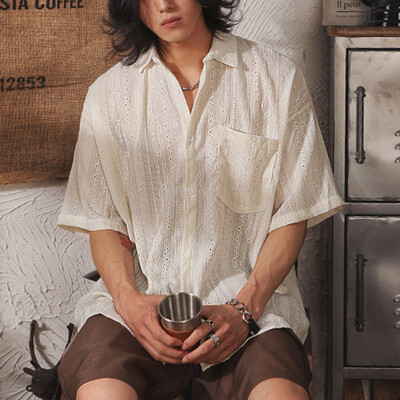 Meeste vabaaja vabad õõnsate varrukatega taskutega särgid Retromood puhkuse-/igapäevased ühevärvilised topid