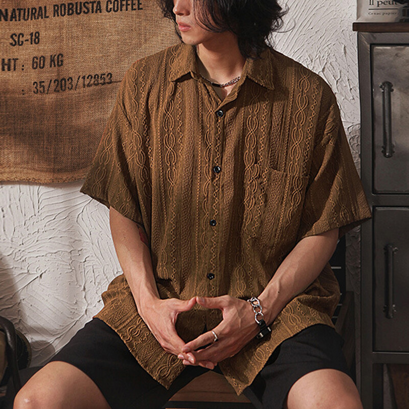 Meeste vabaaja vabad õõnsate varrukatega taskutega särgid Retromood puhkuse-/igapäevased ühevärvilised topid