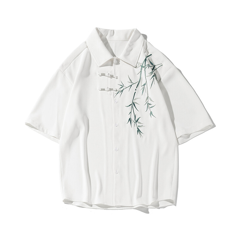 2024. aasta meeste lühikeste varrukatega tikandiga särk Aasia stiilis trendi valged mustad särgid suvised vabaaja nööbiga pluusid