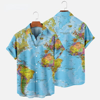 Hawaii särgid Kaart 3D Prindiga Särk Meeste Naiste särgid Meeste vabaaja särk Suvine Rand Camisa Trip Pluus Casual