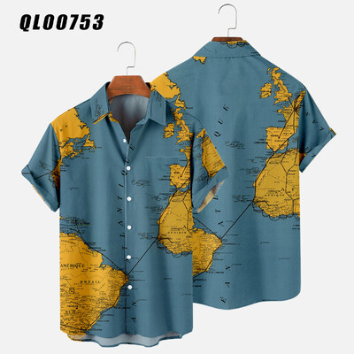 Havaju Krekli Karte 3D Print Krekls Vīriešu Sieviešu Krekli Vīriešu Ikdienas Amatu Atloks Krekls Vasaras pludmale Camisa ceļojuma blūze Ikdienas