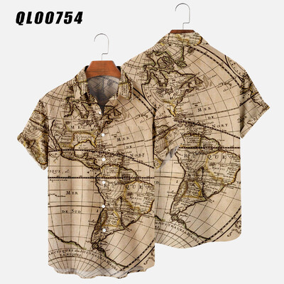 Havaju Krekli Karte 3D Print Krekls Vīriešu Sieviešu Krekli Vīriešu Ikdienas Amatu Atloks Krekls Vasaras pludmale Camisa ceļojuma blūze Ikdienas