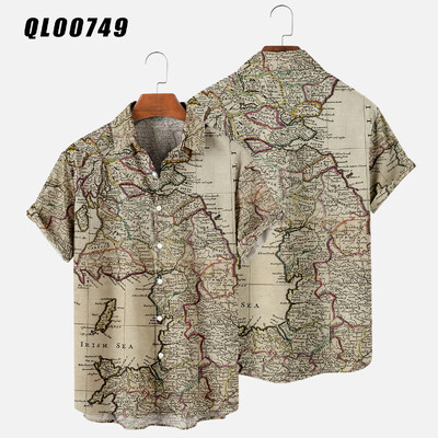 Havaju Krekli Karte 3D Print Krekls Vīriešu Sieviešu Krekli Vīriešu Ikdienas Amatu Atloks Krekls Vasaras pludmale Camisa ceļojuma blūze Ikdienas
