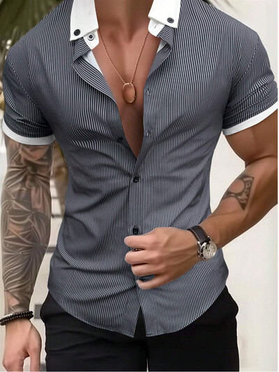 Värviline plekist ruuduline/ruuduline värviline vabaaja meeste särk igapäevaseks kandmiseks, nädalavahetuse väljasõiduks, suvise revääriga lühikeste varrukatega 5XL kiire kohaletoimetamine