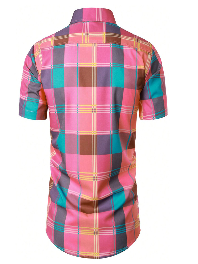 Värviline plekist ruuduline/ruuduline värviline vabaaja meeste särk igapäevaseks kandmiseks, nädalavahetuse väljasõiduks, suvise revääriga lühikeste varrukatega 5XL kiire kohaletoimetamine