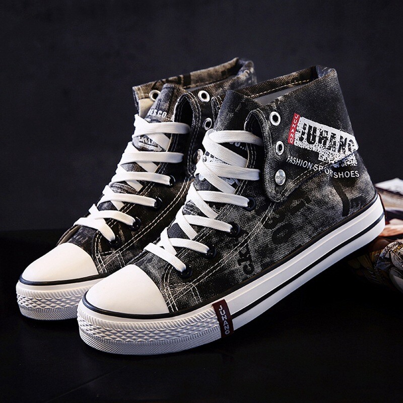 Naujausi korėjietiški vyriški drobiniai drobiniai aukštakulniai batai Gingham vyriški laisvalaikio batai studentams, guminiai suvarstomi vyriški sportbačiai