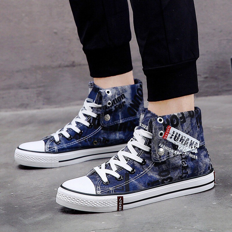 Naujausi korėjietiški vyriški drobiniai drobiniai aukštakulniai batai Gingham vyriški laisvalaikio batai studentams, guminiai suvarstomi vyriški sportbačiai