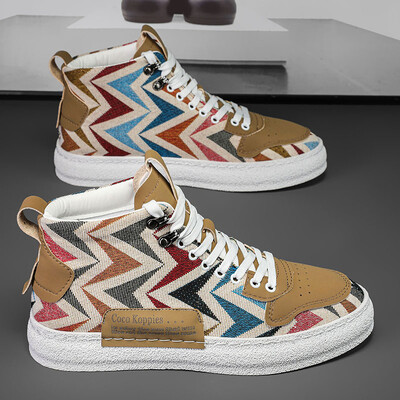 Nauji dizainerio spausdinti drobiniai batai vyrams 2024 m. Harajuku stiliaus mėlyni aukštakulniai sportbačiai vyriški Espadrilės, kvėpuojantys vulkanizuoti sportbačiai