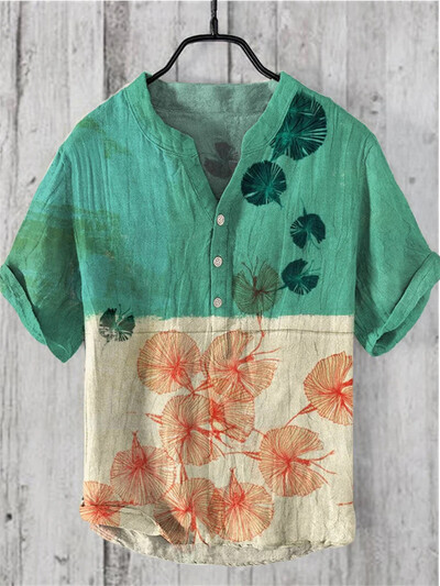 Vyriški marškiniai lininiai 100 % V formos kaklo vyriški laisvalaikio marškiniai trumpomis rankovėmis Madingi nauji gatvės lauko marškinėliai 2024 m. nauji retro katės marškinėliai