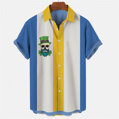 2024 m. nauji vasariniai vyriški marškiniai laisvi 3D rašto dobilų elementai marginti kasdieniai trumpomis rankovėmis marškiniai S-5XL