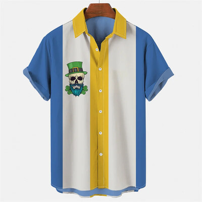 2024 m. nauji vasariniai vyriški marškiniai laisvi 3D rašto dobilų elementai marginti kasdieniai trumpomis rankovėmis marškiniai S-5XL