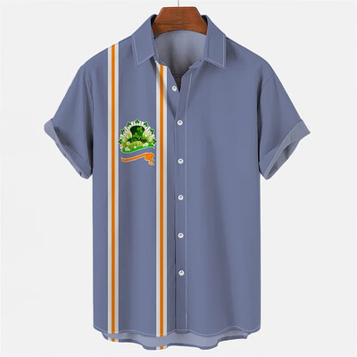 2024 m. nauji vasariniai vyriški marškiniai laisvi 3D rašto dobilų elementai marginti kasdieniai trumpomis rankovėmis marškiniai S-5XL