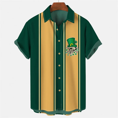 2024 m. nauji vasariniai vyriški marškiniai laisvi 3D rašto dobilų elementai marginti kasdieniai trumpomis rankovėmis marškiniai S-5XL