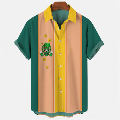 2024 m. nauji vasariniai vyriški marškiniai laisvi 3D rašto dobilų elementai marginti kasdieniai trumpomis rankovėmis marškiniai S-5XL