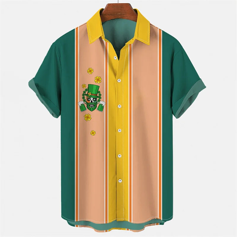 2024 m. nauji vasariniai vyriški marškiniai laisvi 3D rašto dobilų elementai marginti kasdieniai trumpomis rankovėmis marškiniai S-5XL