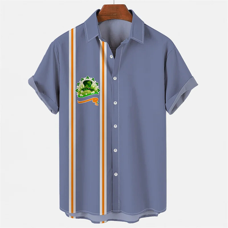 2024 m. nauji vasariniai vyriški marškiniai laisvi 3D rašto dobilų elementai marginti kasdieniai trumpomis rankovėmis marškiniai S-5XL