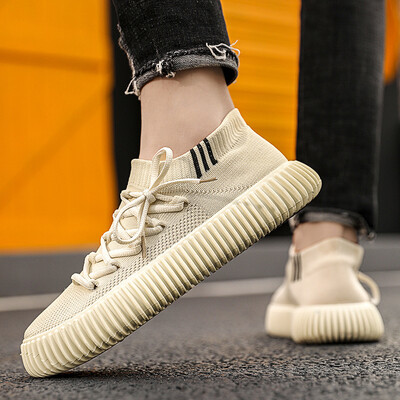 Firminiai kvėpuojantys bėgimo bateliai vyrams, pavasariniai megzti didelio dydžio tenisiniai batai Desgienr šoniniai suvarstomi aukštakulniai batai