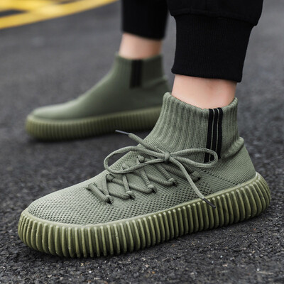 Firminiai kvėpuojantys bėgimo bateliai vyrams, pavasariniai megzti didelio dydžio tenisiniai batai Desgienr šoniniai suvarstomi aukštakulniai batai