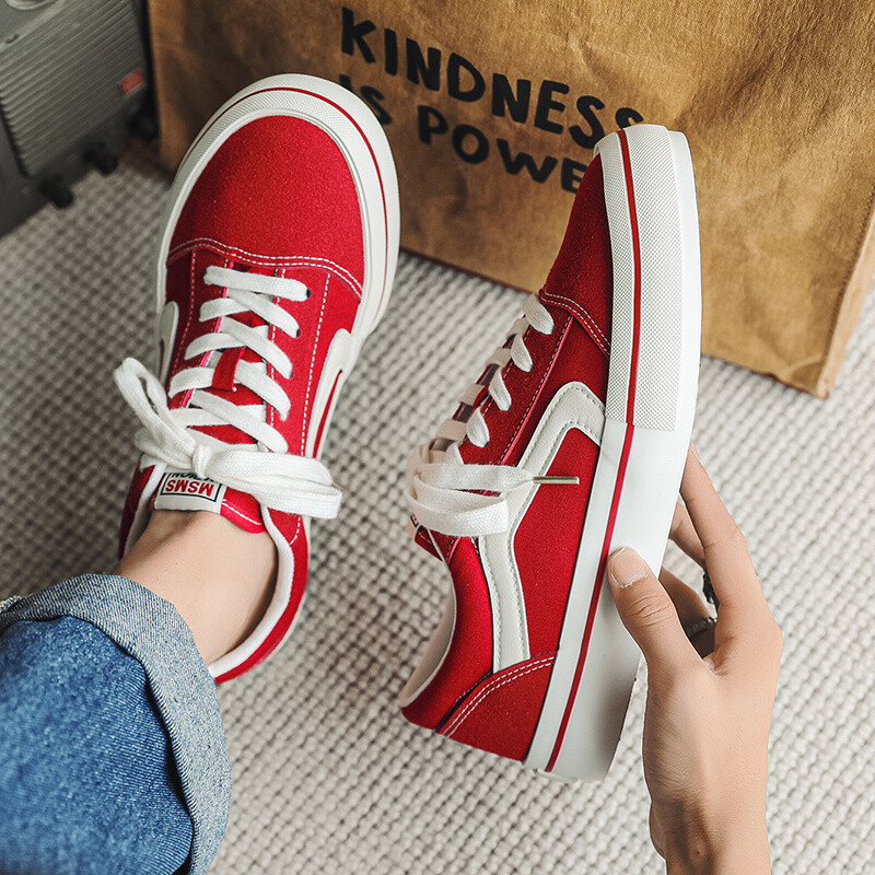 Karštas išpardavimas Klasikiniai raudoni vyriški drobiniai batai Madingi suvarstomi vyriški drobiniai sportbačiai Hiphopo riedlenčių laisvalaikio batai Vyriški vulkanizuoti batai