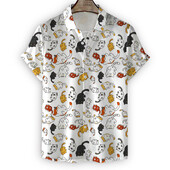 Vasaros aukštos kokybės vyriški havajietiški marškiniai 3D gyvūnų juoda katė marginta trumpomis atvartomis rankovėmis Didelio dydžio Havajų vyriški paplūdimio marškiniai su gėlėmis