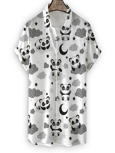 Vasaros aukštos kokybės vyriški havajietiški marškiniai 3D gyvūnų juoda katė marginta trumpomis atvartomis rankovėmis Didelio dydžio Havajų vyriški paplūdimio marškiniai su gėlėmis