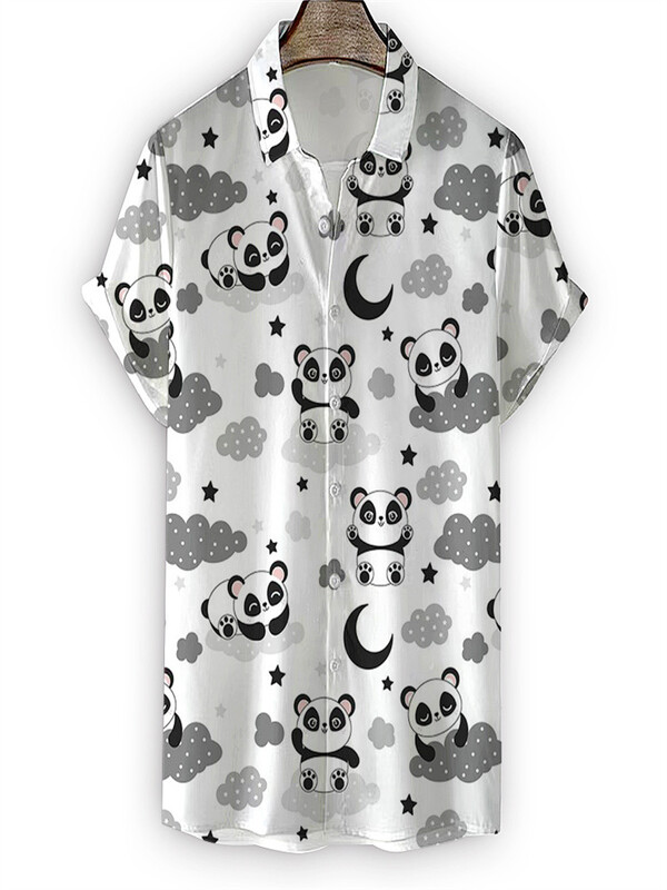 Vasaros aukštos kokybės vyriški havajietiški marškiniai 3D gyvūnų juoda katė marginta trumpomis atvartomis rankovėmis Didelio dydžio Havajų vyriški paplūdimio marškiniai su gėlėmis