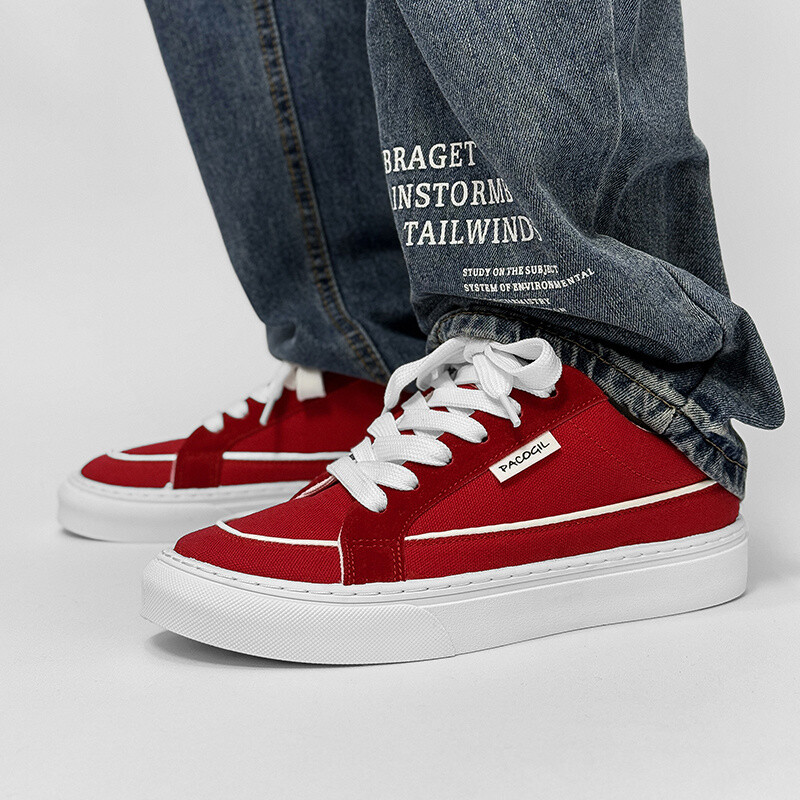 2025. gada Sarkanas audekla apavi vīriešiem Oriģinālas zemas vīriešu auduma kedas Komforta platforma Vīriešu skeitborda kedas zapatillas de lona